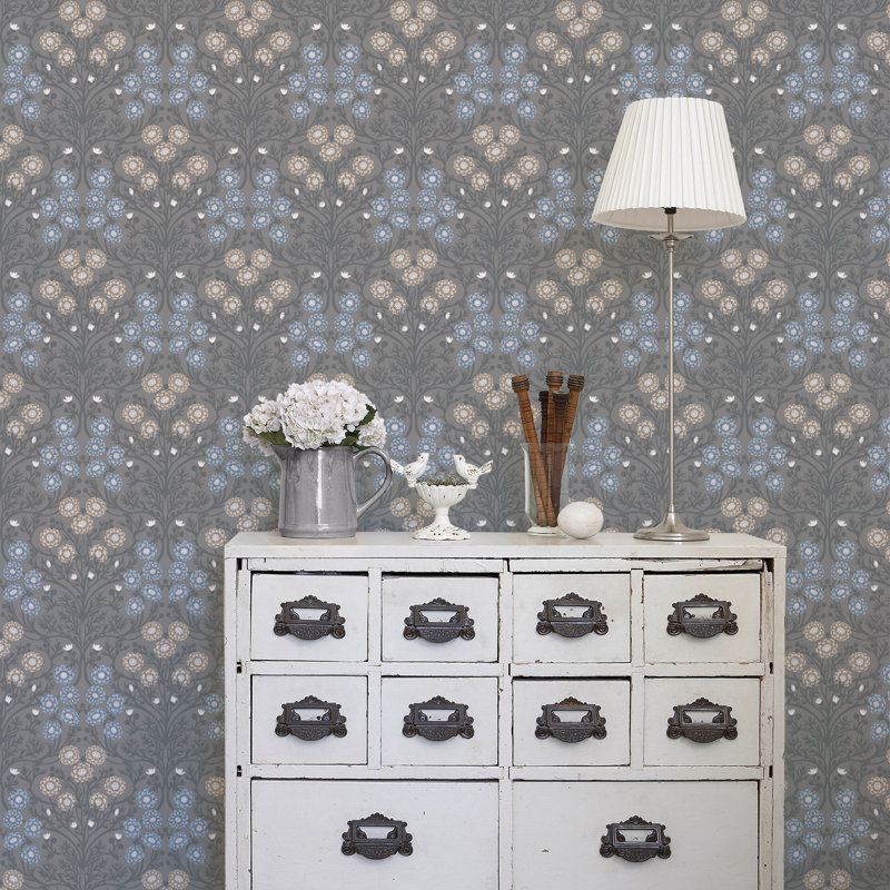 Bellis 10.05 x 53cm Matte Finish Wallpaper Roll, Dark Grey
