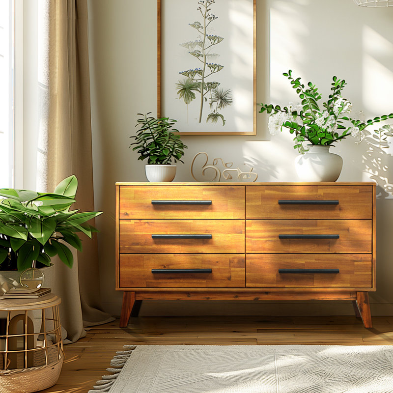 Commode double 6 tiroirs LECY, Caramel