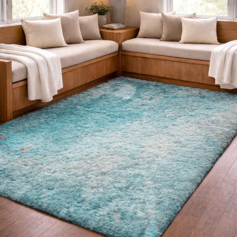 Tapis à poil long de qualité supérieure lavable à la machine ADS562, Sarcelle, 5 pi x 7 pi 6 po