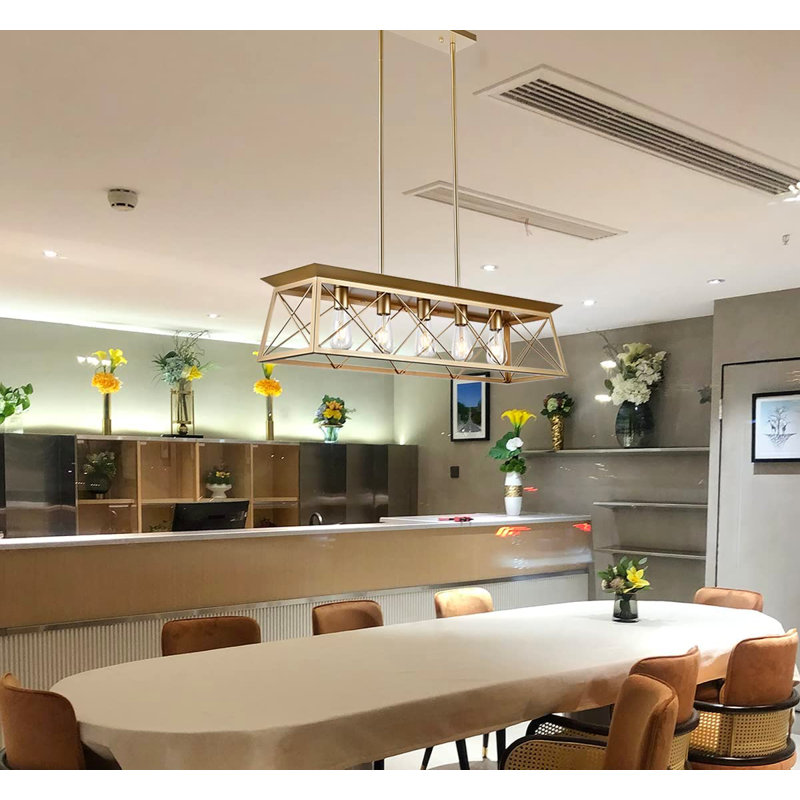 Dvon 5 - Light Dimmable Kitchen Island Square / Rectangle Chandelier, Gold