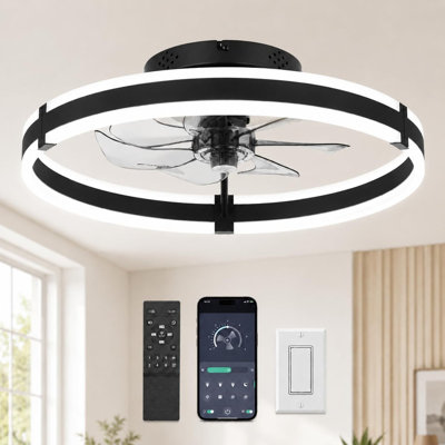 Ventilateur de plafond à profil bas encastrable 20 po avec lumières DEL et télécommande à intensité variable 3000-6000K à DEL, 20 po pour cuisine de chambre à coucher