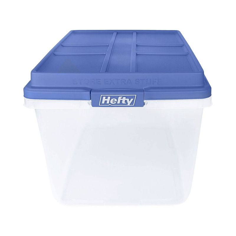 Hefty Hi-Rise Stackable Plastic Storage Container w/Lid, 6 Pack, 72 qt, Blue