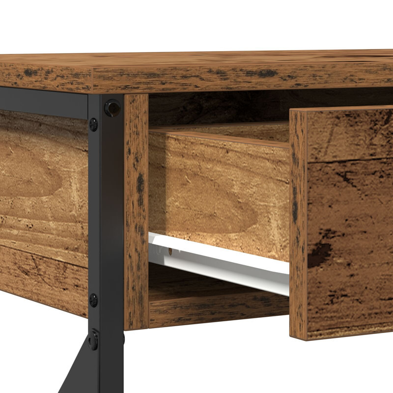 Console Table 100X28x75 Cm Engineered Wood & Steel, 75cm H x 100cm W x 28cm D, Old Wood
