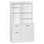 Armoire de rangement pour salle de bain avec panier inclinable, rangement autoportant avec tablettes réglables, tour en bois aggloméré avec poignées en acier