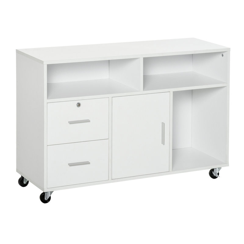 Armoire mobile pour bureau à domicile - Organisateur mobile blanc avec 2 casiers verrouillables, un tiroir et 3 tablettes pour ranger les fournitures