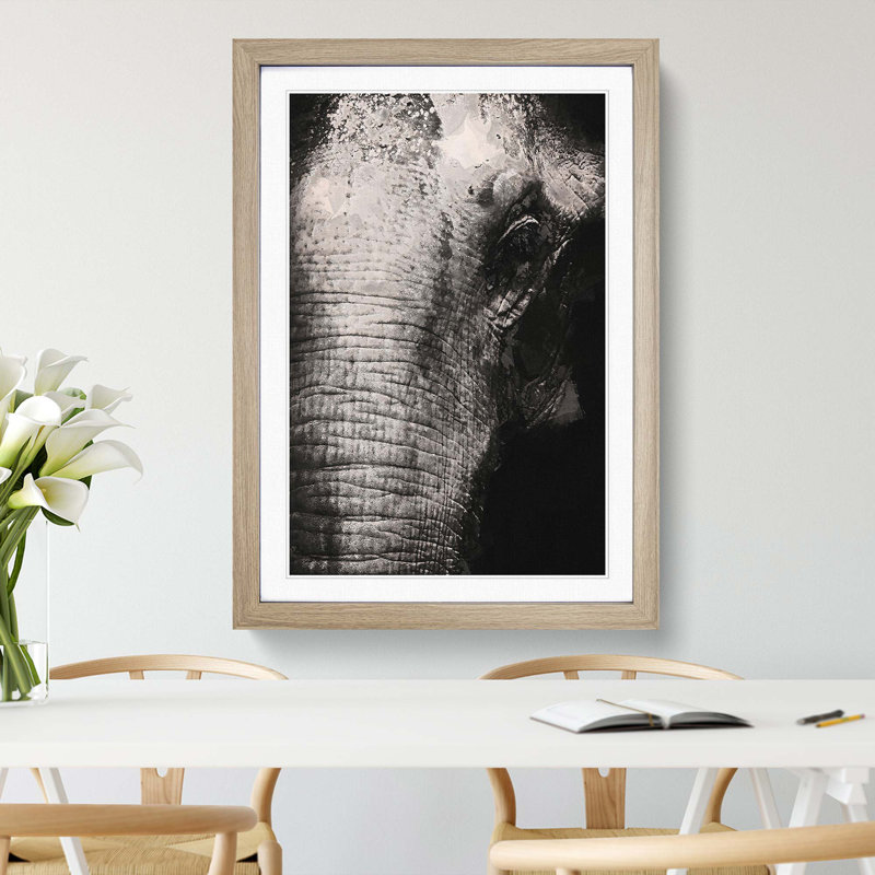 Mighty Elephant in the Shadows - Picture Frame Graphic Art Print, Oak Framed, 48cm H x 36cm W x 2cm D