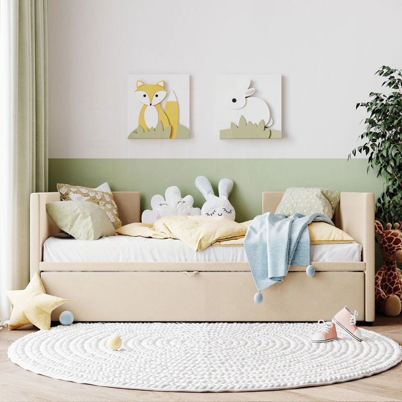 Twin Size Upholstered Daybed With Pop-Up Trundle, Perfect For Guest Rooms And Space-Saving Solutions, Beige