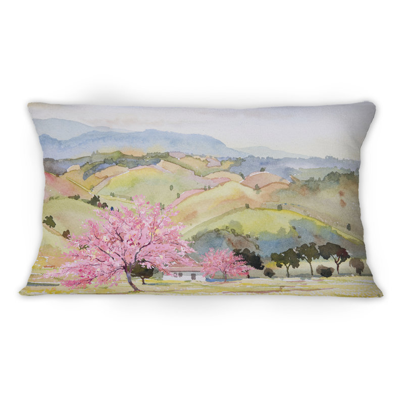 Coussin Pink Mountain Tree In Autum Landscape