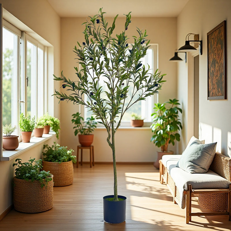Olive artificielle avec pot - vraies feuilles de toucher, pré-empotées et sans entretien, H 59,2 po x l 23,4 po x P 23,4 po