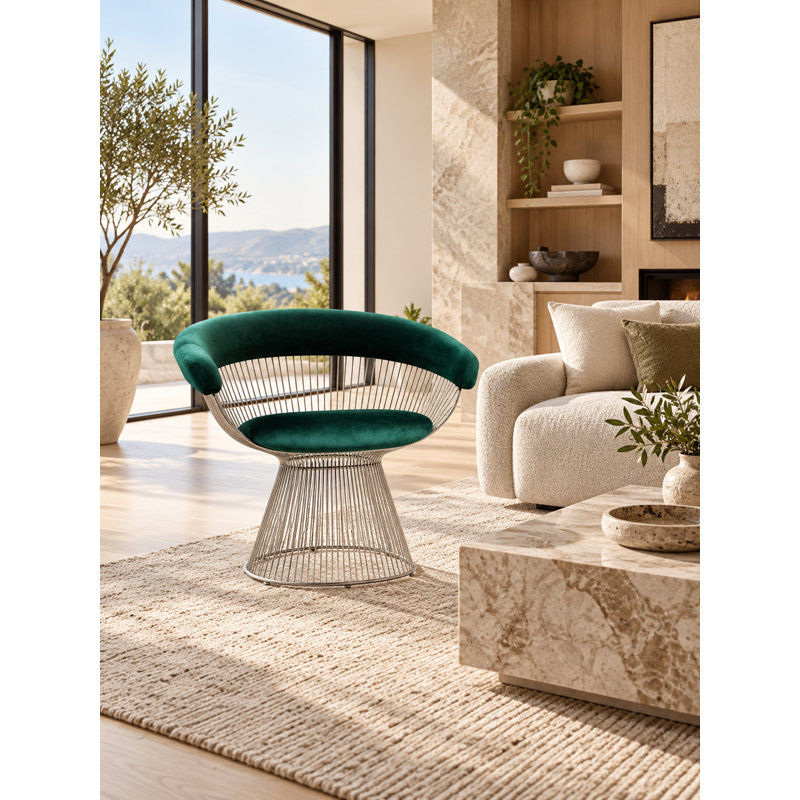Chaise avec accoudoirs et accoudoirs en velours vert Pangea Home Modern, Velours vert, Argent argent