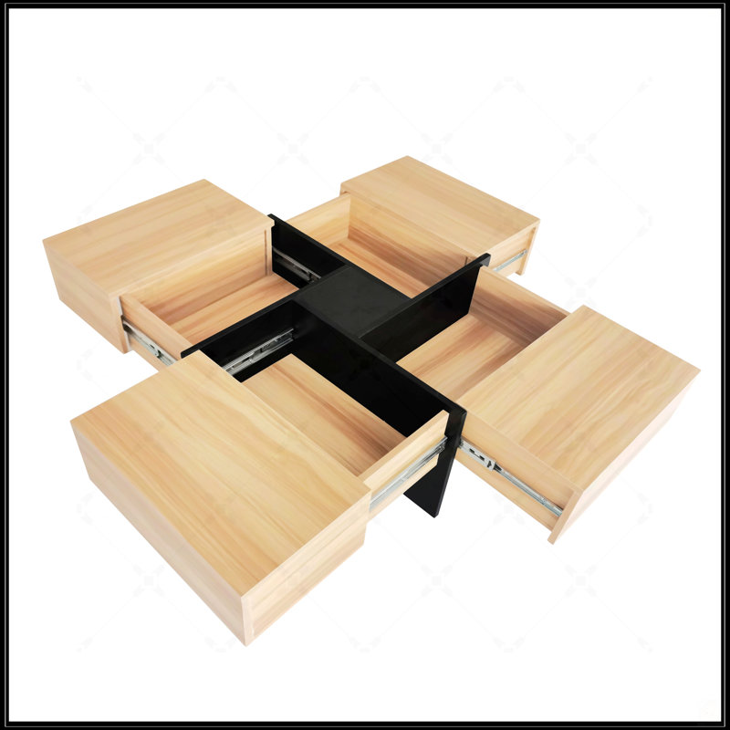Table basse au design unique avec 4 compartiments de rangement cachés, Noir