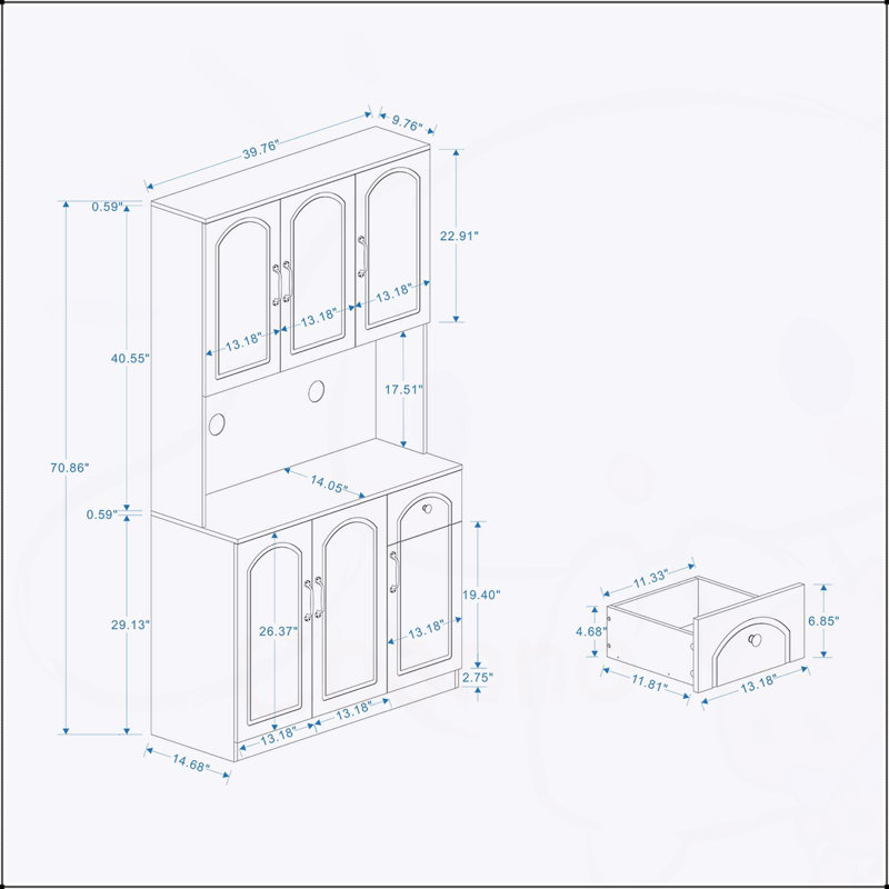 Garde-manger autoportant de 71 pouces avec comptoir pour four à micro-ondes, tablettes réglables et grand espace de rangement pour les cuisines modernes