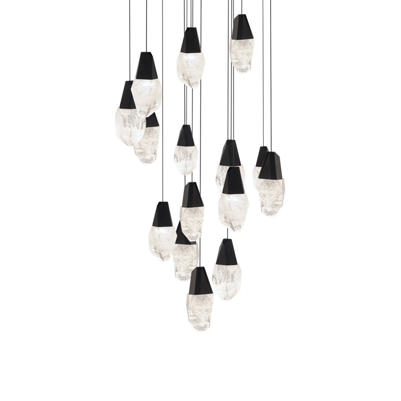 Martini 15 Light Crystal LED Multi-Light Pendant, Clear, Black