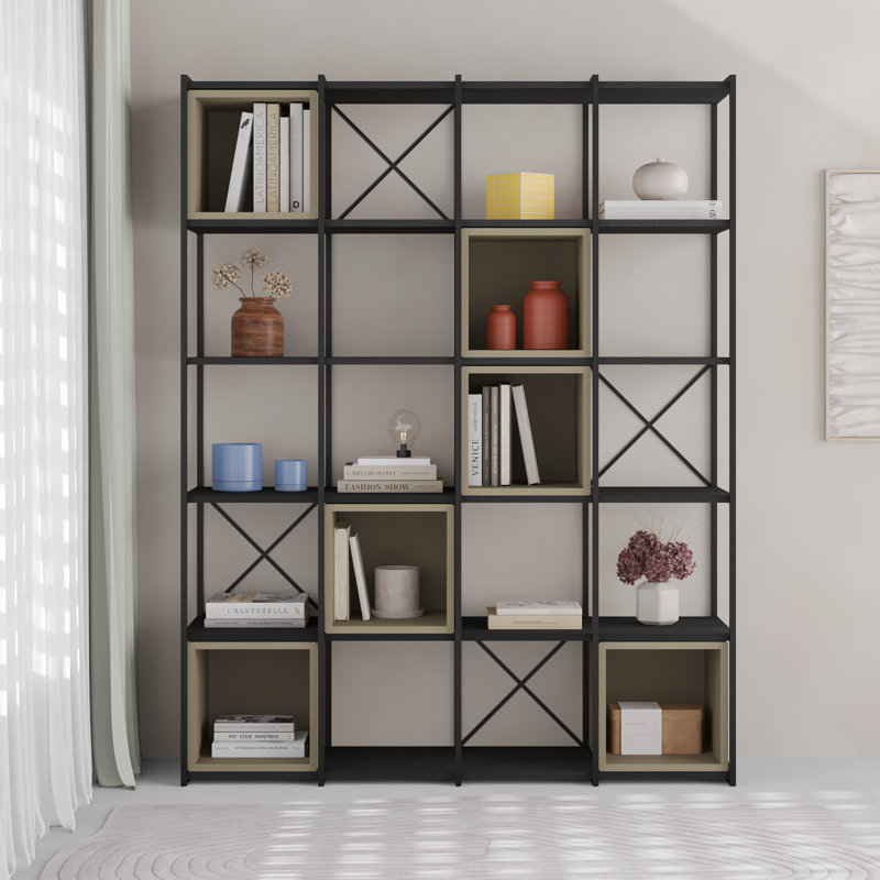 Vale Modern Metal Frame Multi-Purpose Bookshelf & Storage Unit, Black/Ash Green