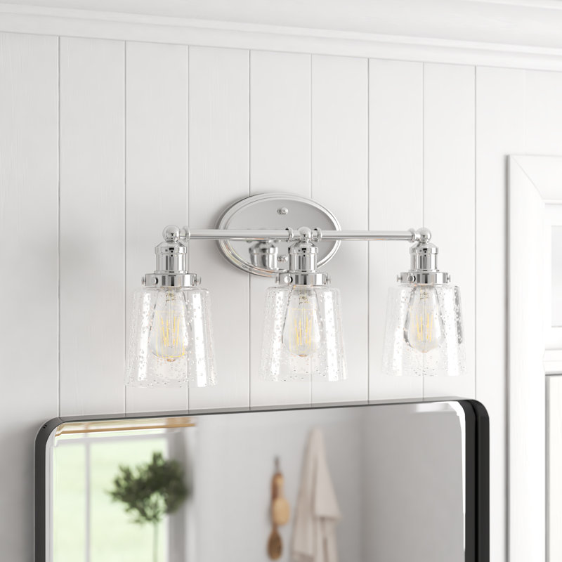 Reba Iron/Seeded Glass Classic Cottage LED Vanity Light, 3