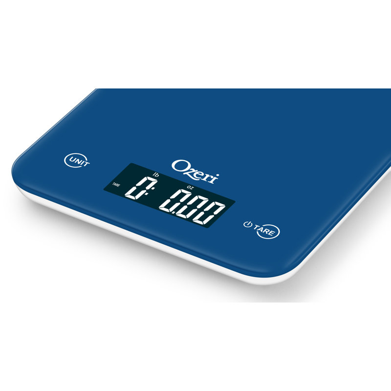 Balance de cuisine numérique Ozeri Touch (édition 12 lb) en verre trempé, Bleu classique