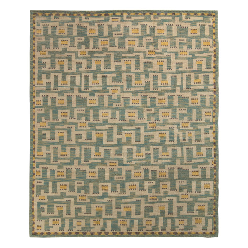 Scandinavian Hand Knotted Wool Geometric Area Rug, Rectangle 14' x 20'