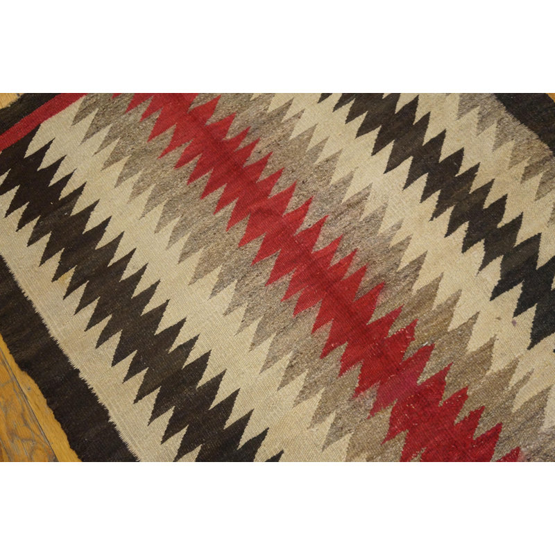 1930s Red Black Ivory Antique American Navajo Eye Dazzler Rug 3'1" x 4'7" Carpet