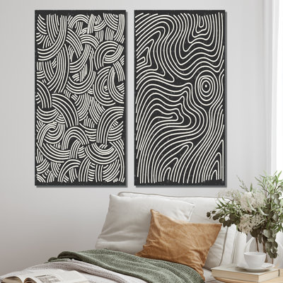 Japanese Vintage Abstract Retro Designs XIII - Modern Art Set Of 2 Pieces