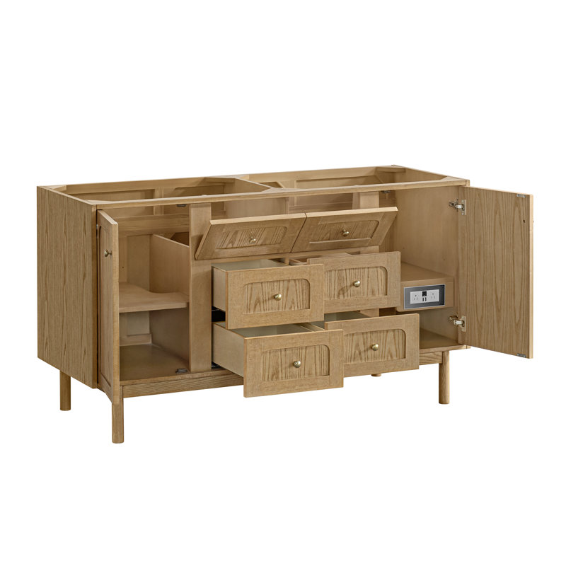 Laurent 60'' W Double Bathroom Vanity Base, Light Natural Oak