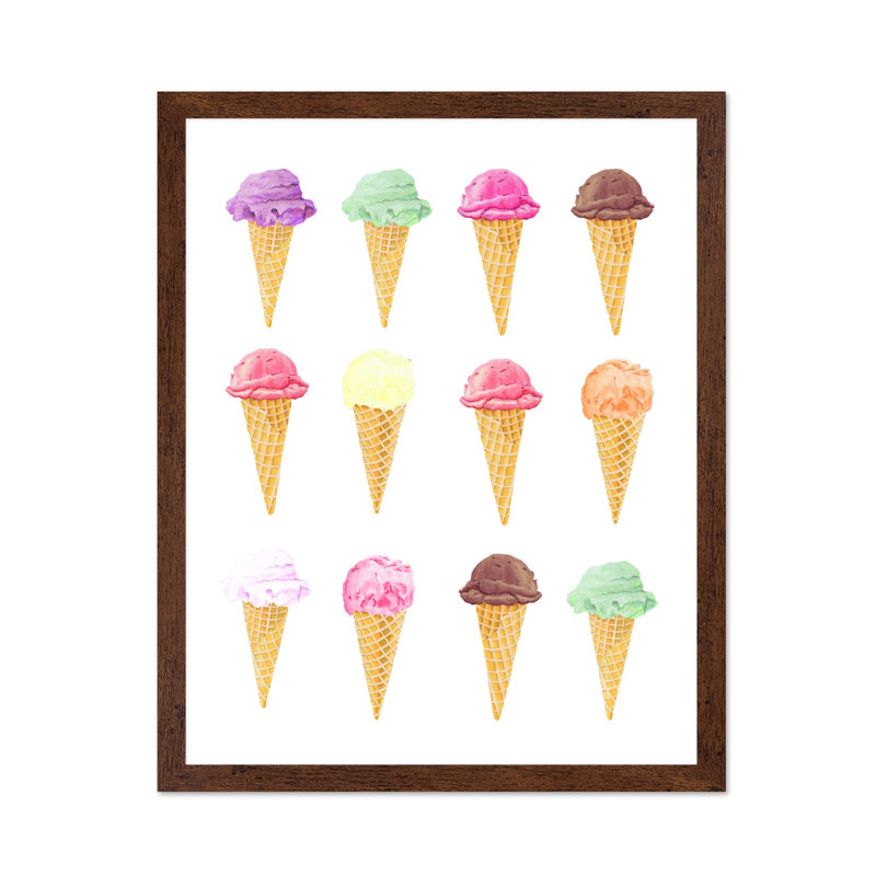 Différentes saveurs de crème glacée, Affiche, H 11 po x l 14 po, Encadrement brun