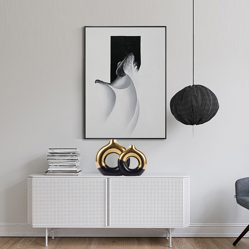 Vase à fleurs, vase à fleurs, vase en céramique pour la décoration intérieure, ensemble de 2, Noir