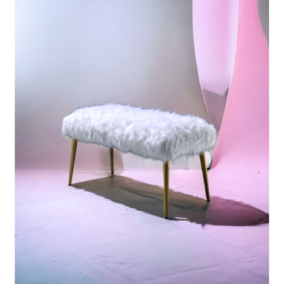 White Faux Fur Seat And Metal Base Bench Without Storage No With Structure
