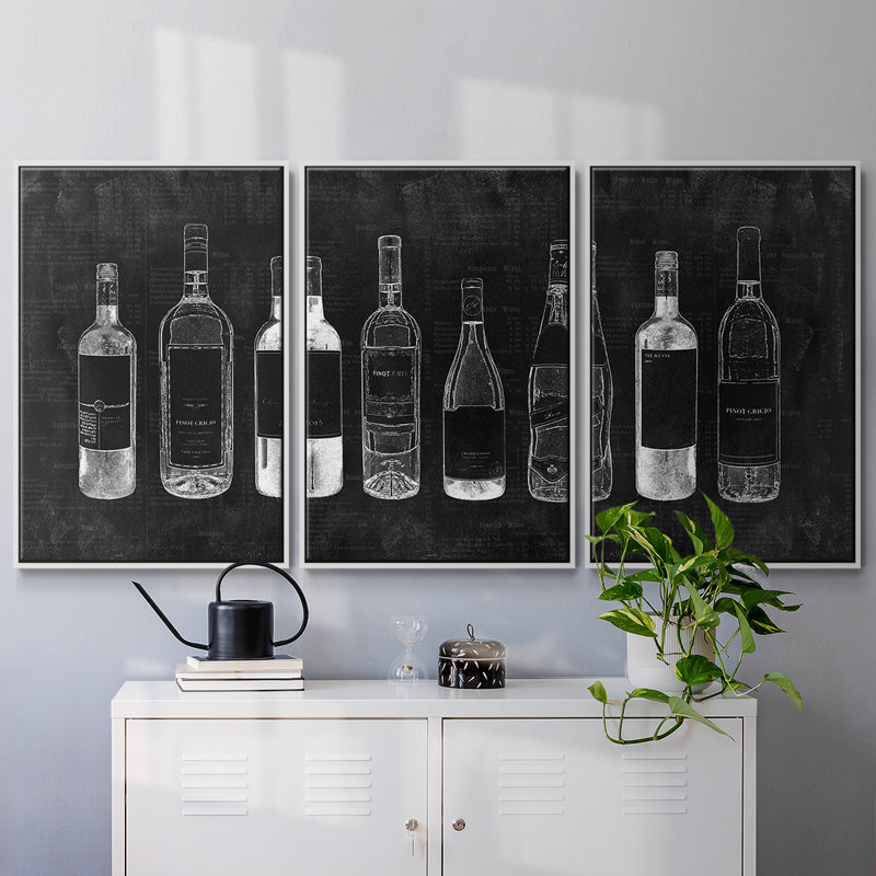 "Wine Cellar", peinture sur toile 3 pièces, H 36 po x l 75 po, Cadre blanc