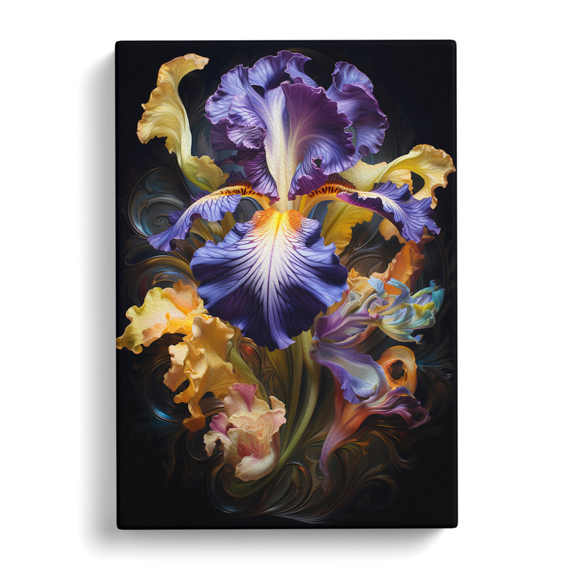 Iris Flower Baroque Art No.2 - Wrapped Canvas, 60cm H x 40cm W x 3cm D