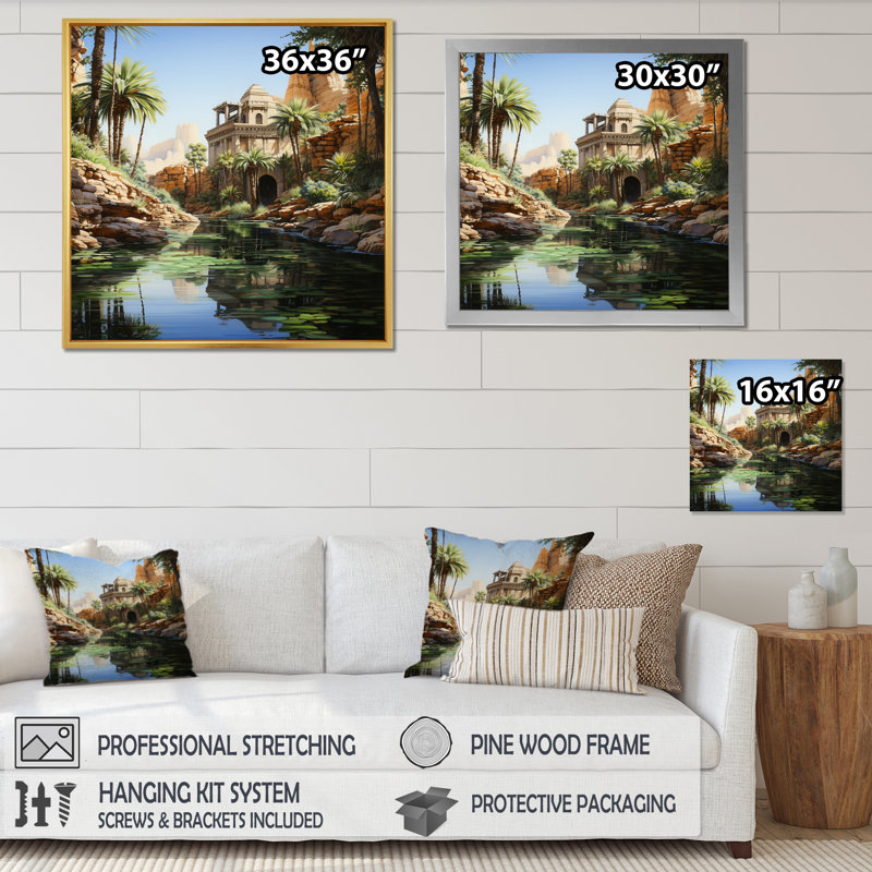 Égypte, oasis enchantée, Égypte, H 16 po x l 16 po x P 1 po, Toile tendue