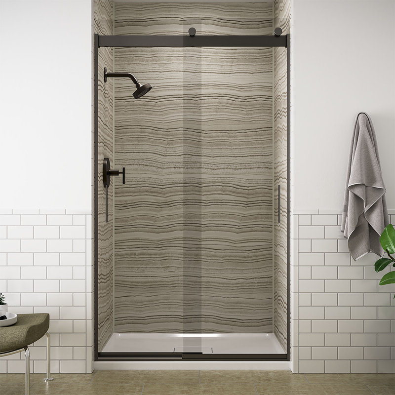 Levity Sliding Shower Door, 78" H x 44-5/8 - 47-5/8" W, With 5/16" Thick Crystal Clear Glass, Anodized Dark Bronze