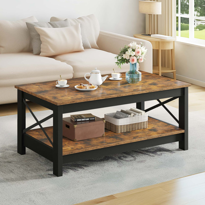 O'Kean 39" Rectangular Coffee Table with Storage For Living Room, Vintage Brown