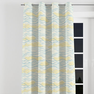 Abstract Blackout Curtains - Beach Coastal Wave In Yellow And Blue Grommet Curtain - 1 Panel