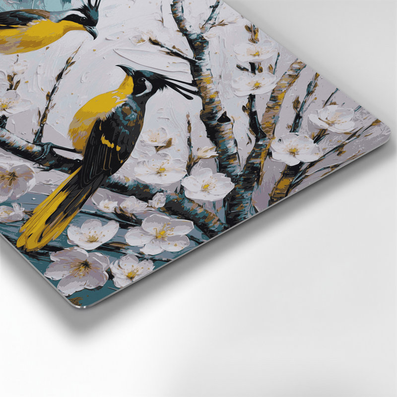 Oiseaux, art mural jaune en métal Bulbul, H 144 po x l 216 po x P 0,05 po