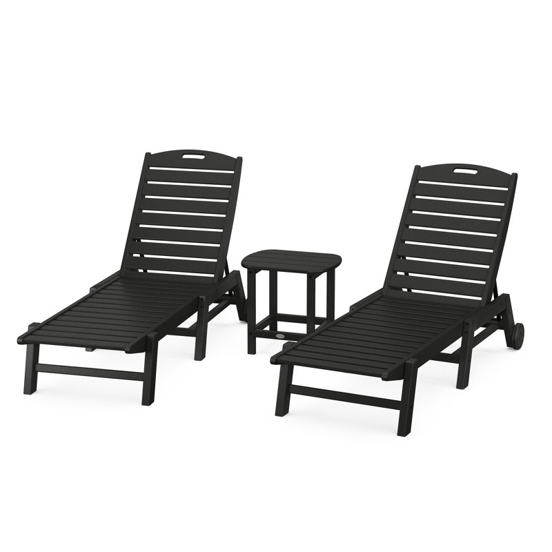 Nautical 3-Piece Chaise Lounge Set With Side Table, Black