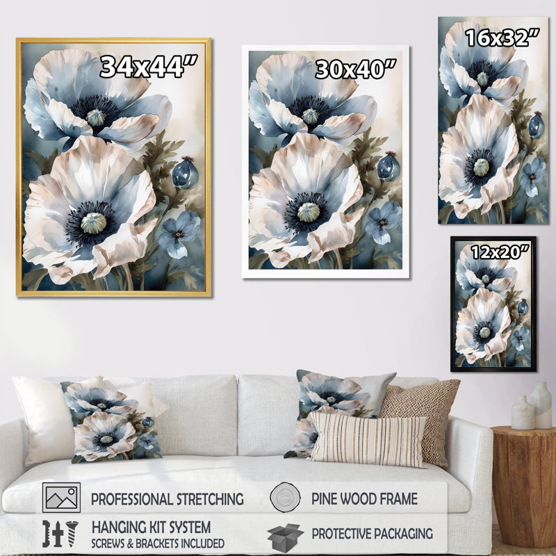 Coquelicots rose pâle et blanc - impressions d'art de coquelicots, H 32 po x l 24 po, Toile tendue