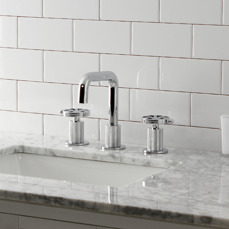 Kingston Brass Belknap Two-Handle 3-Hole Deck Mount Widespread Bathroom Faucet with Push Pop-Up Drain, Polished Chrome
