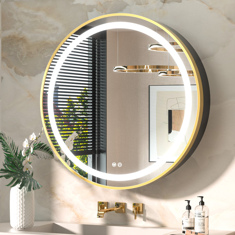 Tablette ajustable avec miroir pour armoire à pharmacie Gervon, H 28 po x l 28 po x P 4,7 po, Doré