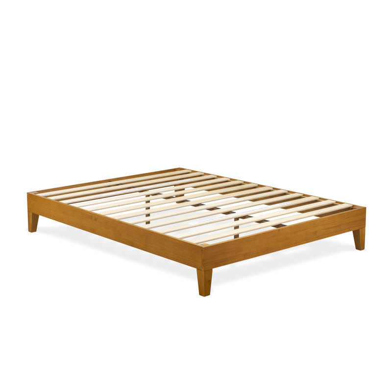 Structure de grand lit plateforme avec 4 pieds en bois franc et 2 pieds centraux supplémentaires - finition chêne, Grand