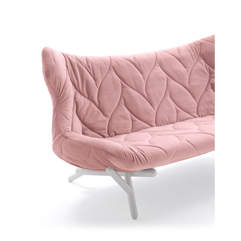 Causeuse Foliage, Velours rose, Blanc