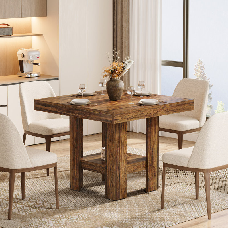 31.5" Wide Square Dining Table, Dark Brown Wood