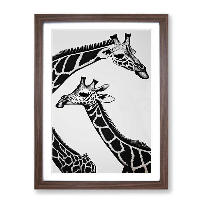 Two Giraffes - Framed Print, 34cm H x 25cm W x 2cm D, Walnut Framed