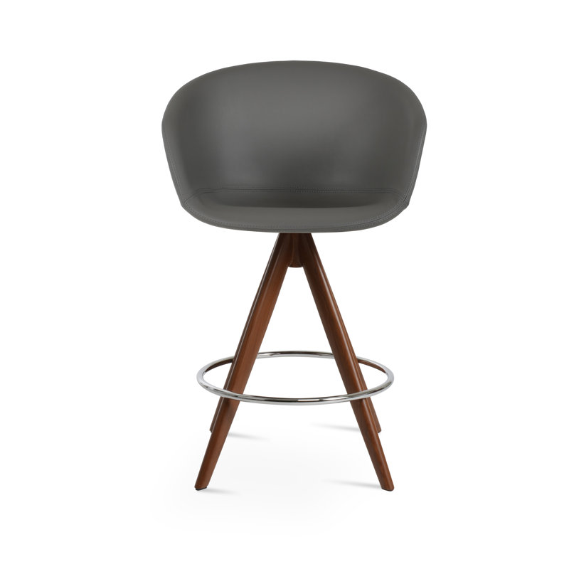 Tabouret de bar Tribeca Pyramid, Similicuir gris, Tabouret de comptoir (siège d'une hauteur de 27 p, Noyer