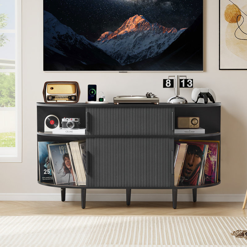 Support pour tourne-disque demi-lune avec station de charge, Noir