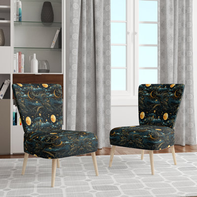 Chaise d'appoint rembourrée bohème et éclectique Blue Celestial Boho