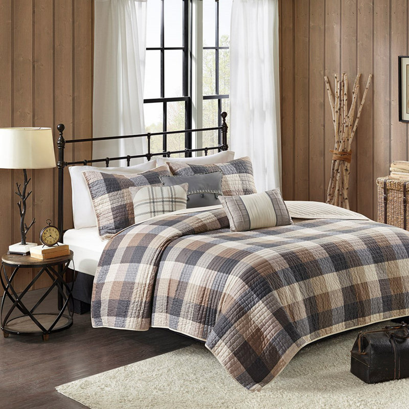 Ensemble de courtepointe à chevrons 6 pièces avec coussins décoratifs Neutre double / grand, Neutral