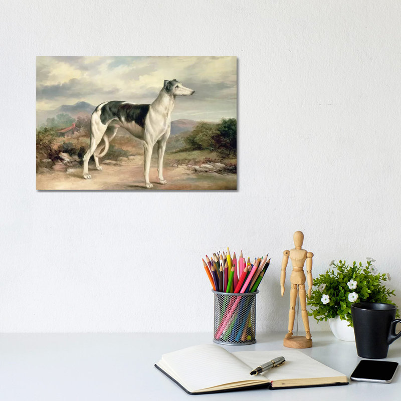 A Greyhound In A Hilly Landscape by James Henry Beard - Wrapped Canvas Print, 20.32 cm H x 30.48 cm W