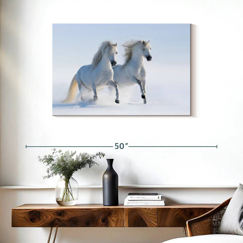 Chevaux blancs neige Brampt, H 24 po x l 36 po