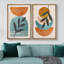 «Mid Century Shape Orange Green Pastel Polygon Abstract», reproduction d'art moderne sur toile encadrée 2 pièces-71660437-71660438