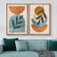 «Mid Century Shape Orange Green Pastel Polygon Abstract», reproduction d'art moderne sur toile encadrée 2 pièces-71660438-71660437